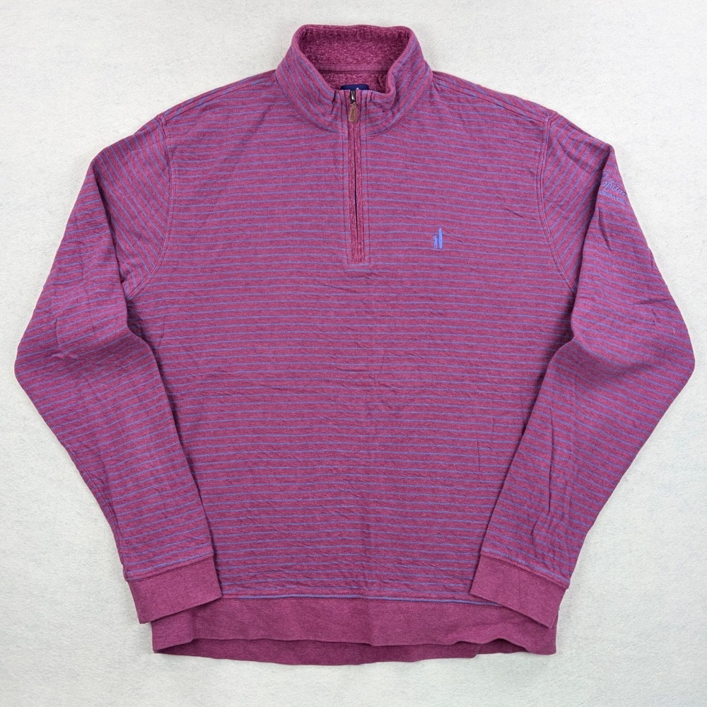 Johnnie-O Mens Medium Berry Striped Quarter Zip Pullover Country Club